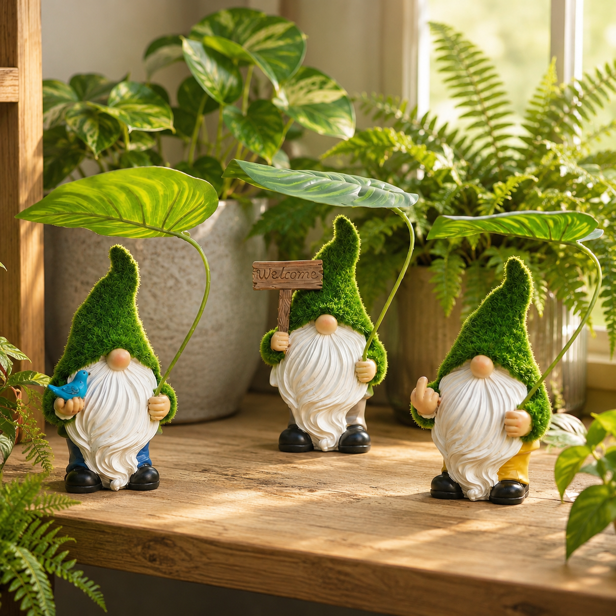 Mini Garden Gnome Figurine with Leaf Umbrella🍃