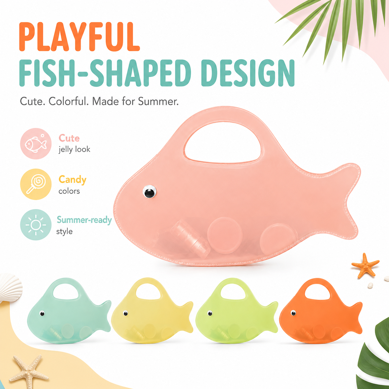 Fish-Shaped Jelly Beach Bag – Cute Translucent Mini Tote for Pool, Beach & Summer Outfits