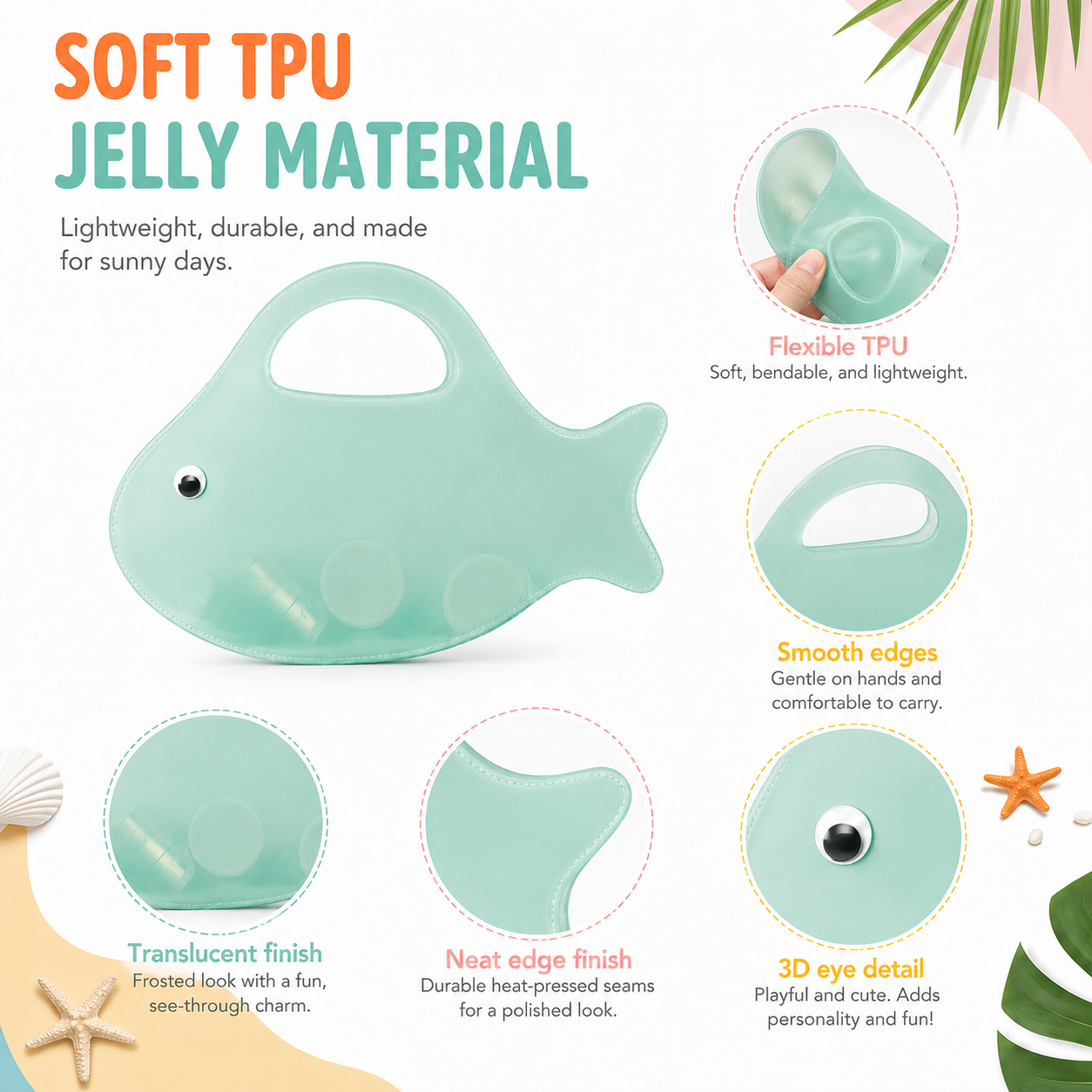 Fish-Shaped Jelly Beach Bag – Cute Translucent Mini Tote for Pool, Beach & Summer Outfits