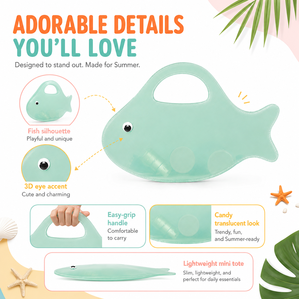 Fish-Shaped Jelly Beach Bag – Cute Translucent Mini Tote for Pool, Beach & Summer Outfits