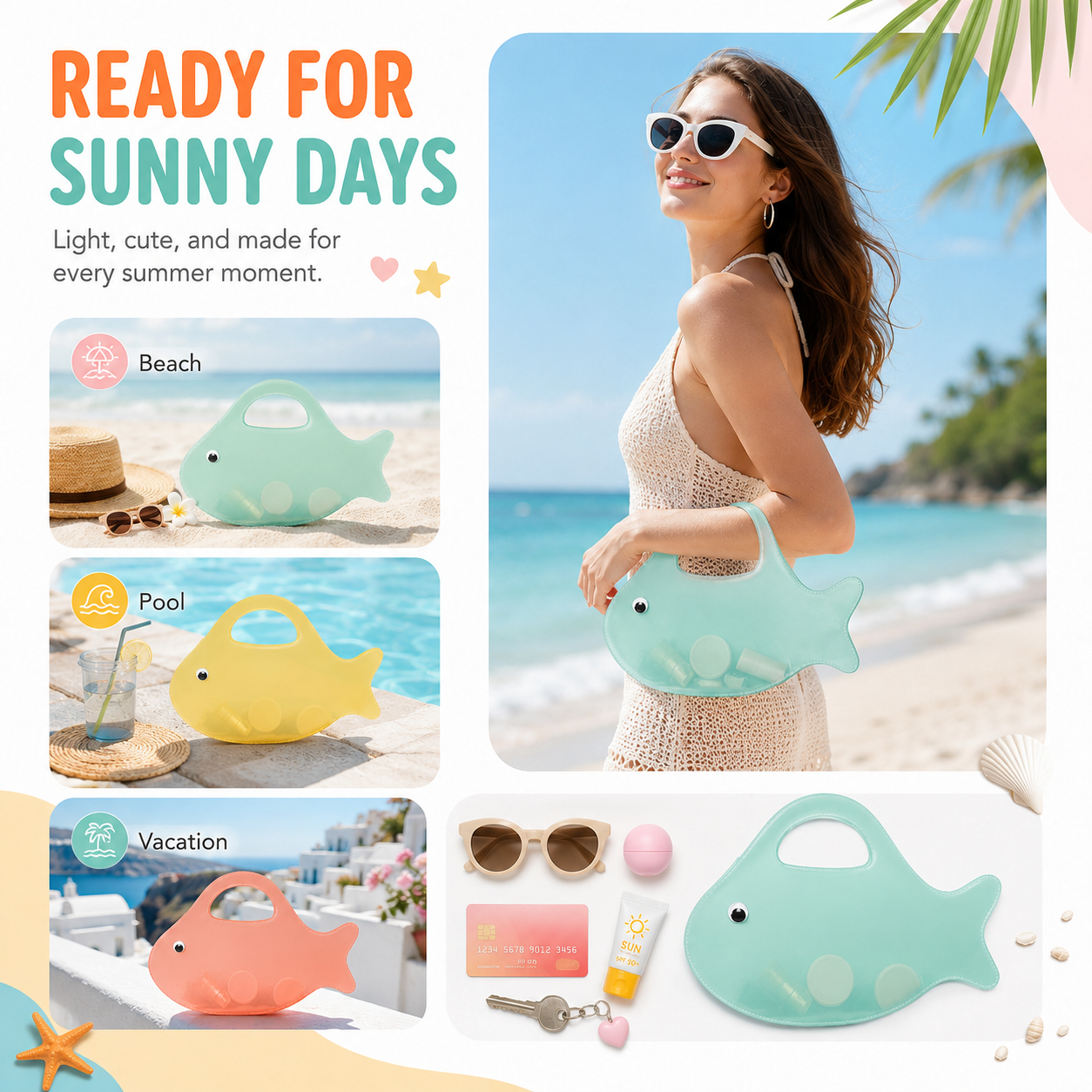 Fish-Shaped Jelly Beach Bag – Cute Translucent Mini Tote for Pool, Beach & Summer Outfits