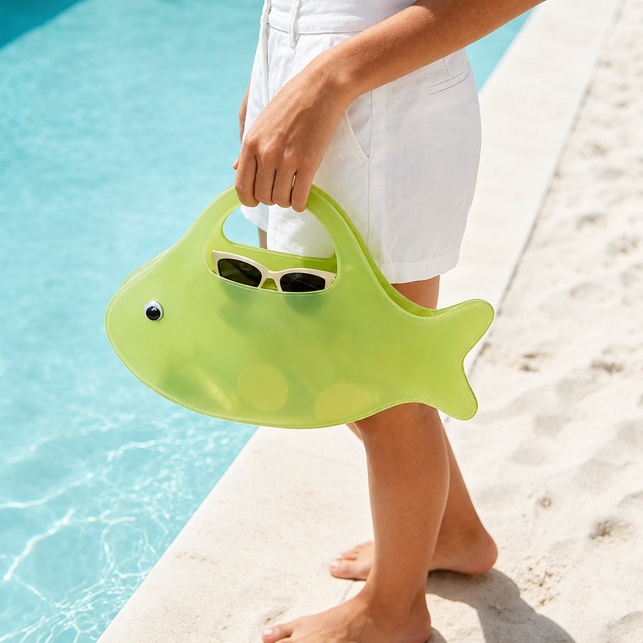 Fish-Shaped Jelly Beach Bag – Cute Translucent Mini Tote for Pool, Beach & Summer Outfits