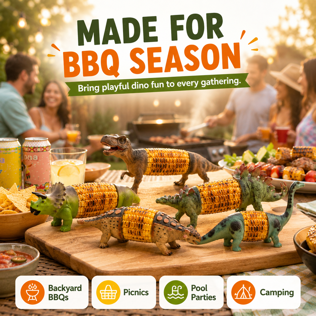 Dinosaur Corn Cob Holders for BBQ, Fun Dino Corn Skewers for Kids & Adults 🦖🌽