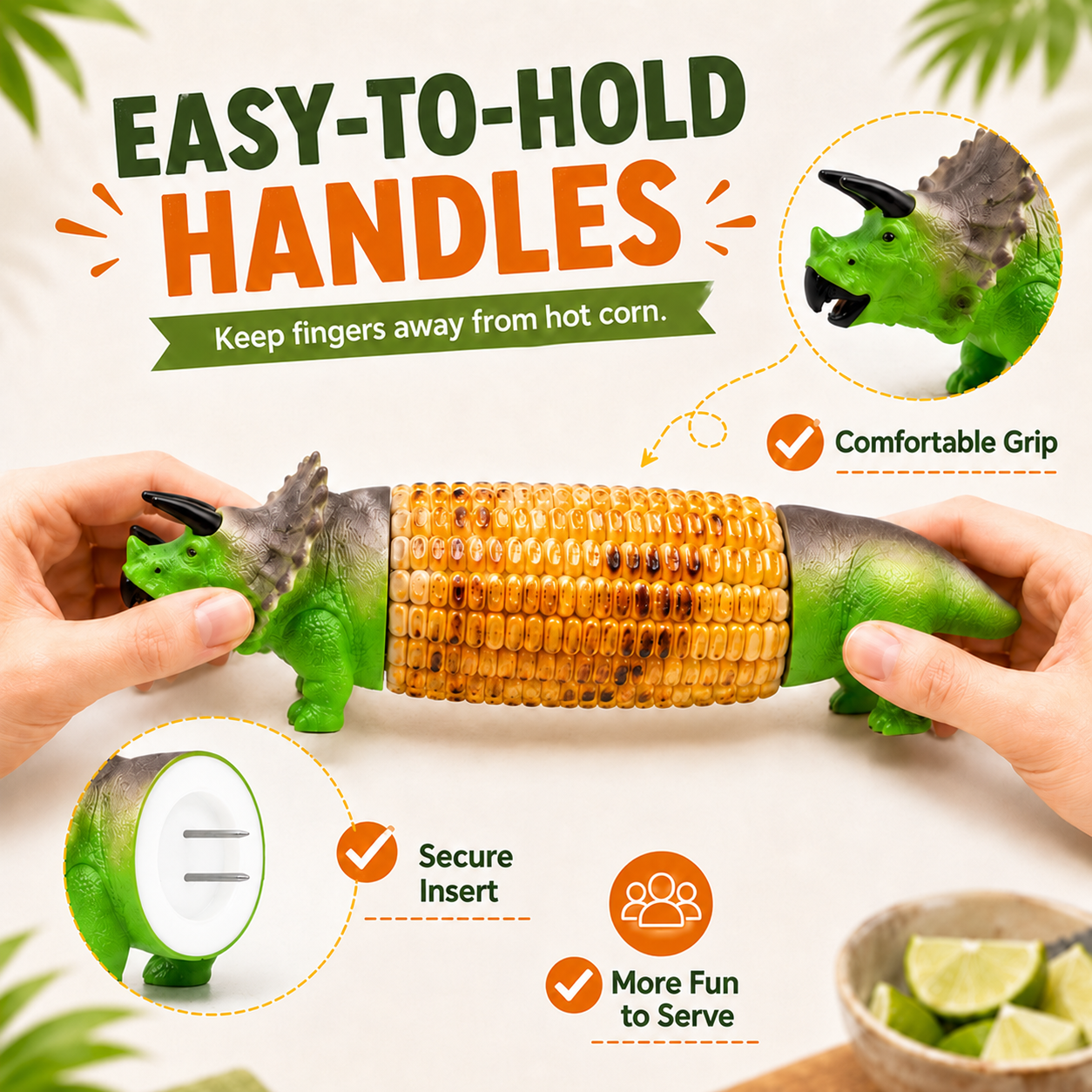 Dinosaur Corn Cob Holders for BBQ, Fun Dino Corn Skewers for Kids & Adults 🦖🌽