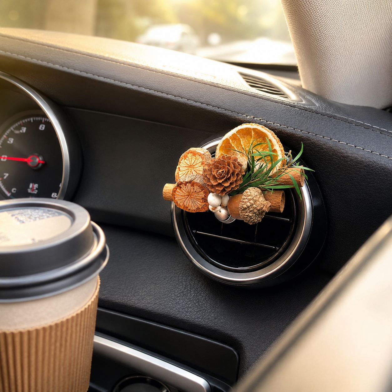 Botanical Dried Flower Car Air Vent Diffuser, Natural Wood & Fruit Car Air Freshener Clip for Auto Interior Decoration