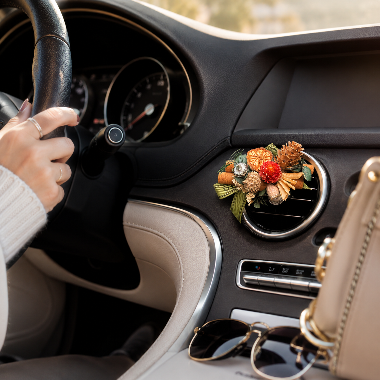 Botanical Dried Flower Car Air Vent Diffuser, Natural Wood & Fruit Car Air Freshener Clip for Auto Interior Decoration