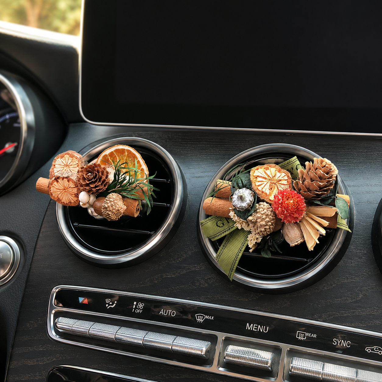 Botanical Dried Flower Car Air Vent Diffuser, Natural Wood & Fruit Car Air Freshener Clip for Auto Interior Decoration