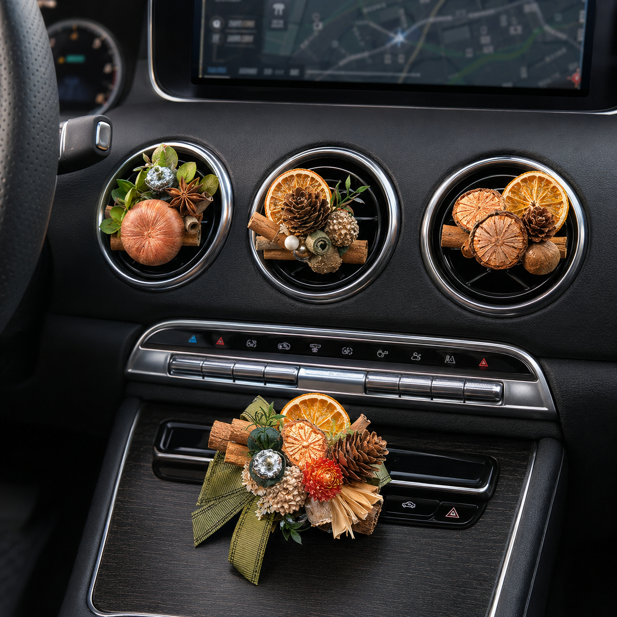 Botanical Dried Flower Car Air Vent Diffuser, Natural Wood & Fruit Car Air Freshener Clip for Auto Interior Decoration