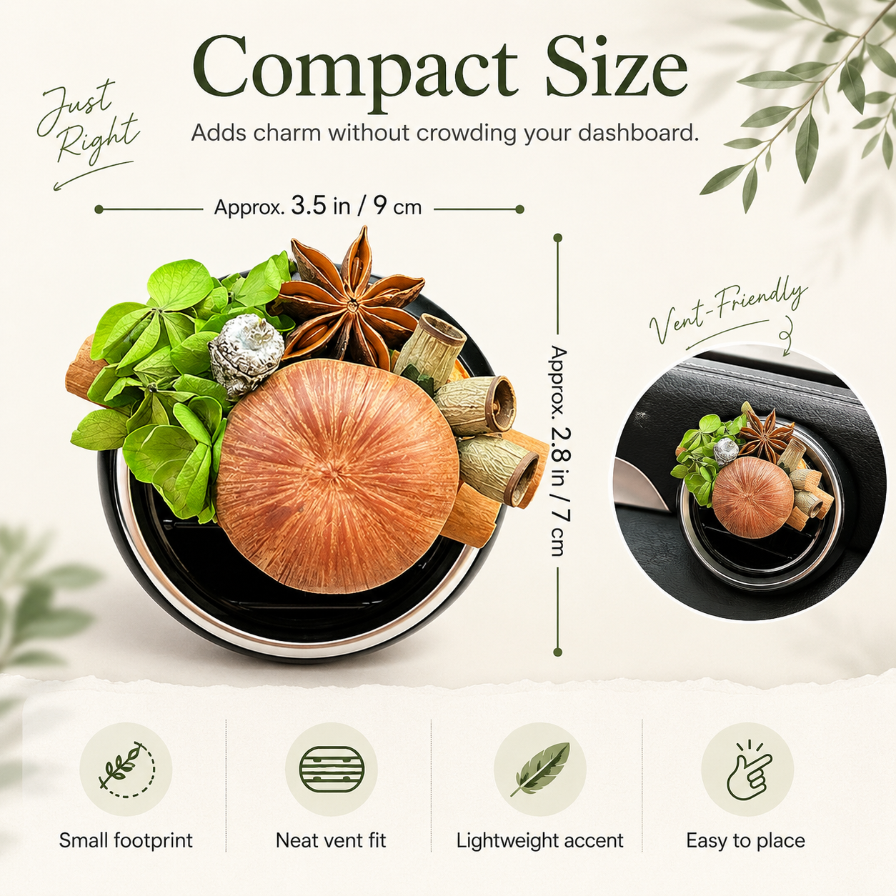 Botanical Dried Flower Car Air Vent Diffuser, Natural Wood & Fruit Car Air Freshener Clip for Auto Interior Decoration