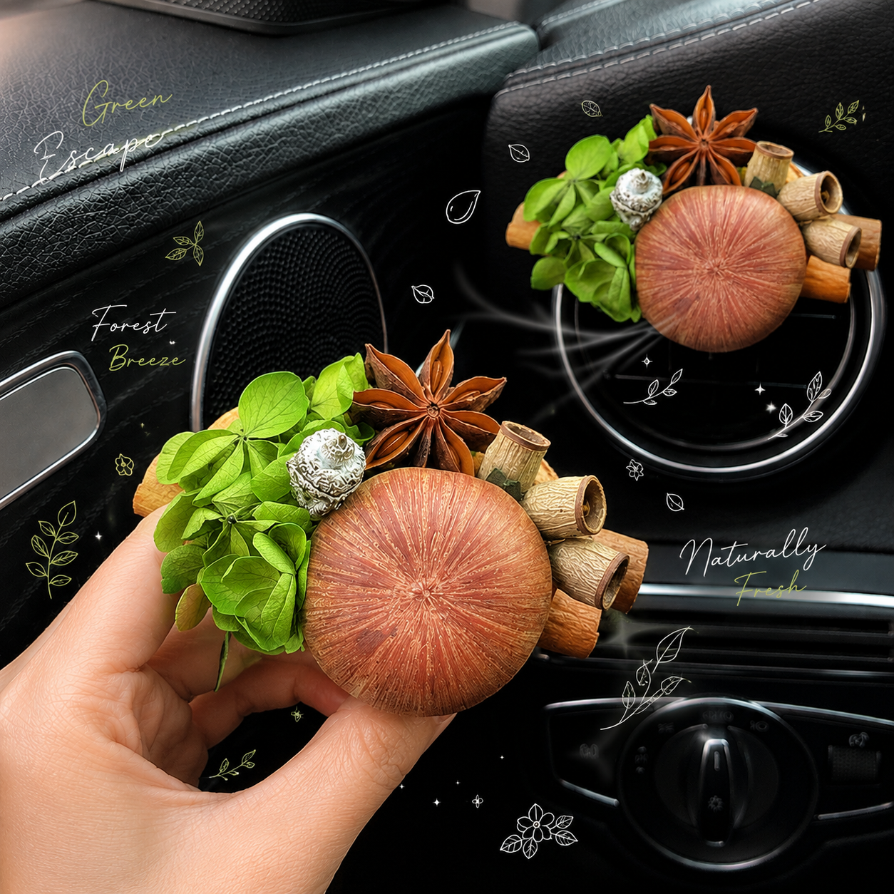 Botanical Dried Flower Car Air Vent Diffuser, Natural Wood & Fruit Car Air Freshener Clip for Auto Interior Decoration