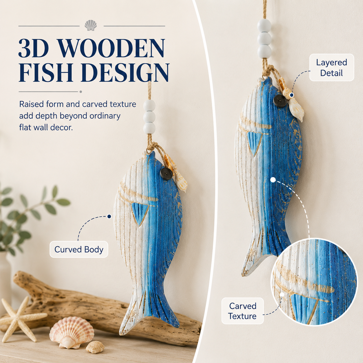 Mediterranean Wooden Fish Wall Decor