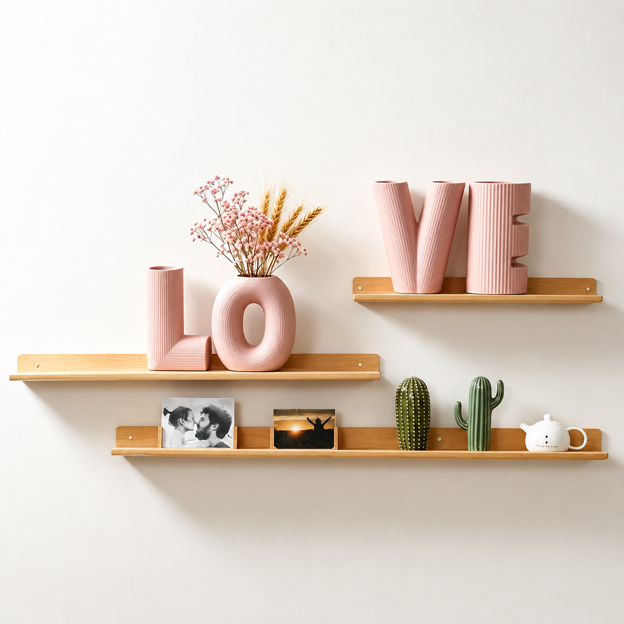 LOVE & HOME Letter Ceramic Vase Set, Ribbed Decorative Flower Vase