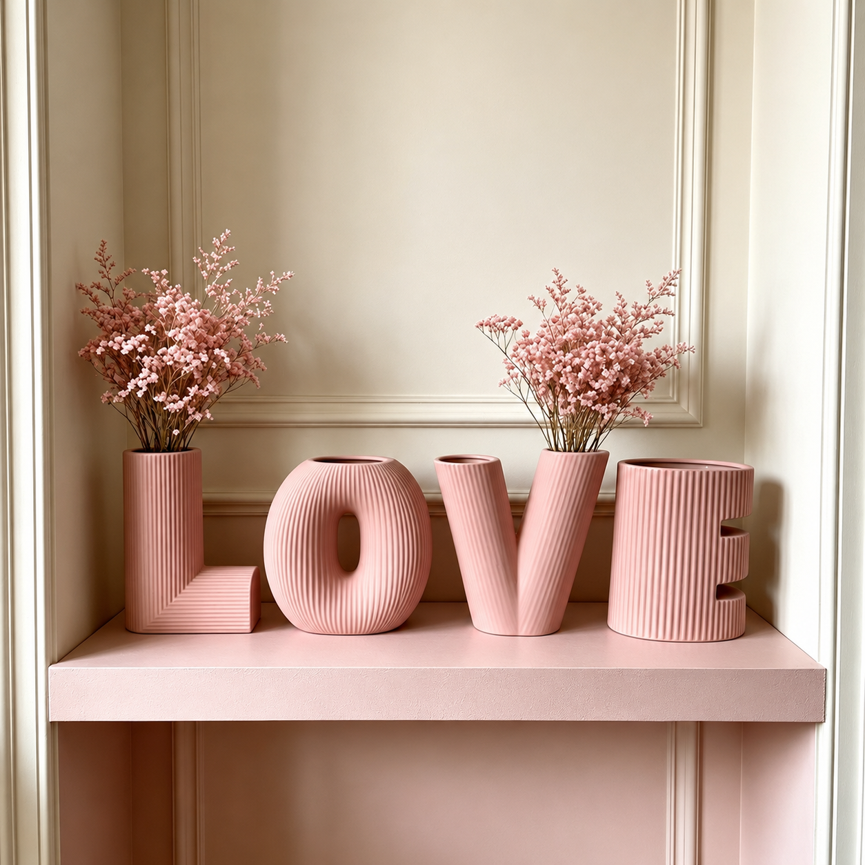 LOVE & HOME Letter Ceramic Vase Set, Ribbed Decorative Flower Vase