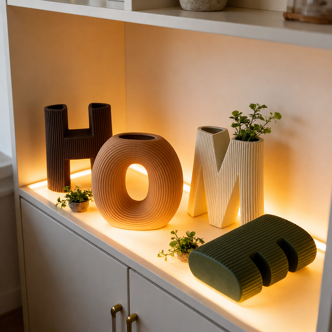LOVE & HOME Letter Ceramic Vase Set, Ribbed Decorative Flower Vase