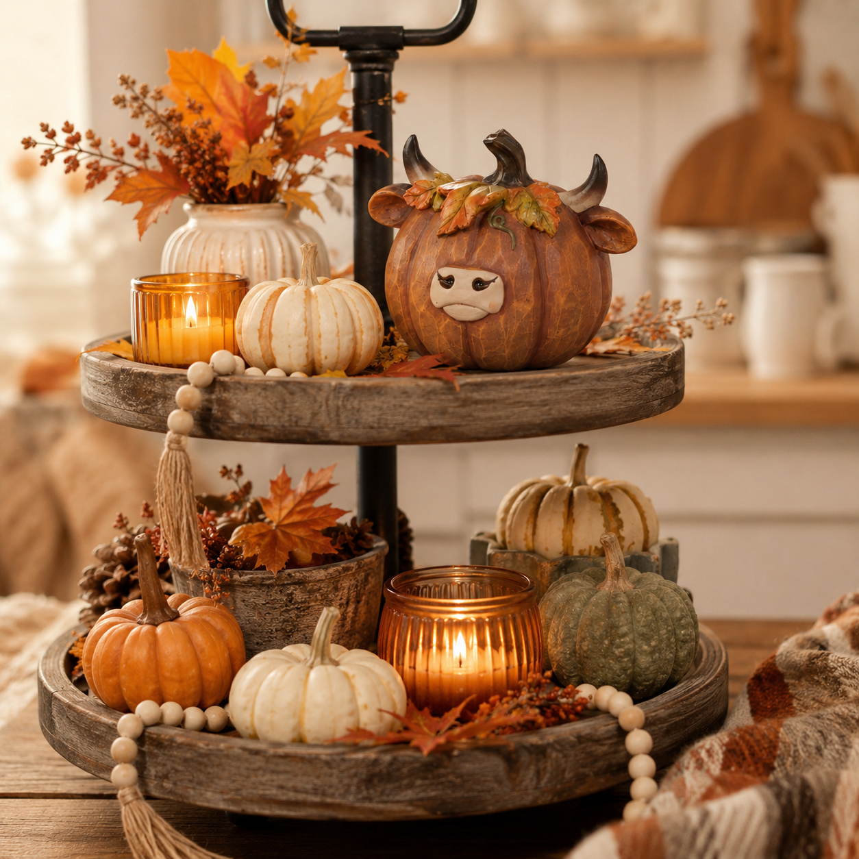 Highland Cow Pumpkin Decor, Hand-Painted Resin Fall Figurine