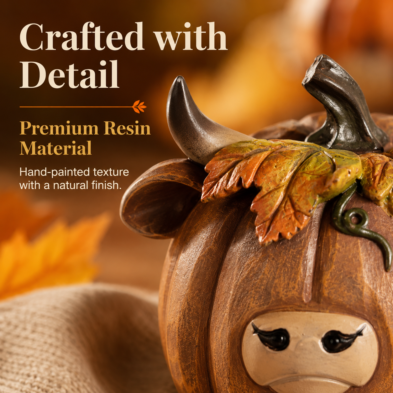 Highland Cow Pumpkin Collectible Decor, Hand-Painted Resin Fall Figurine