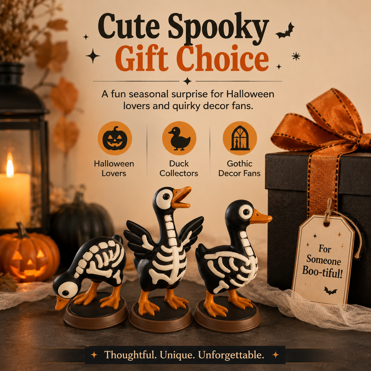 Halloween Skeleton Duck Figurines Set, 3-Piece Spooky Tabletop Goose Decor