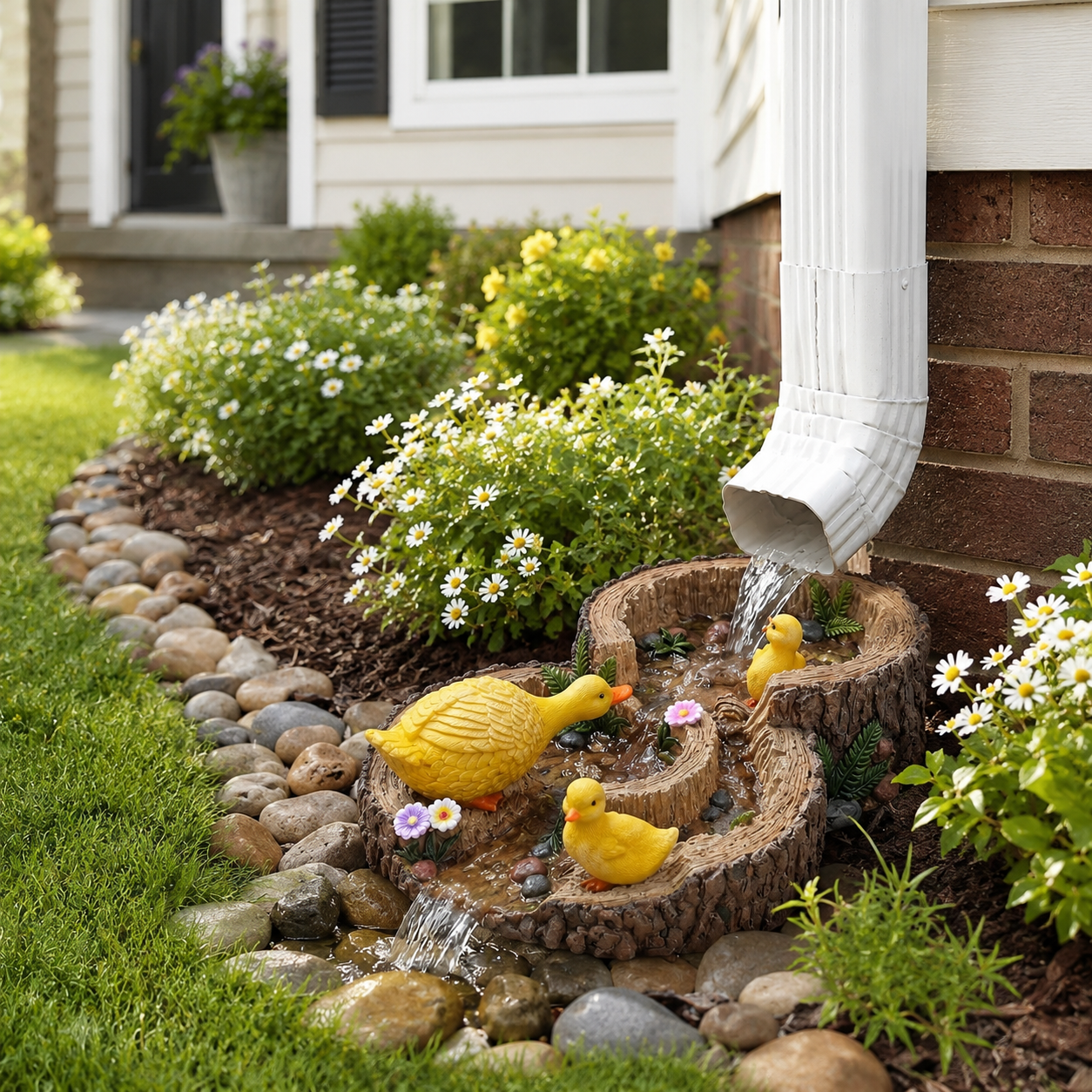 Duck Tree Stump Downspout Splash Block, Resin Rain Gutter Drainage Decor