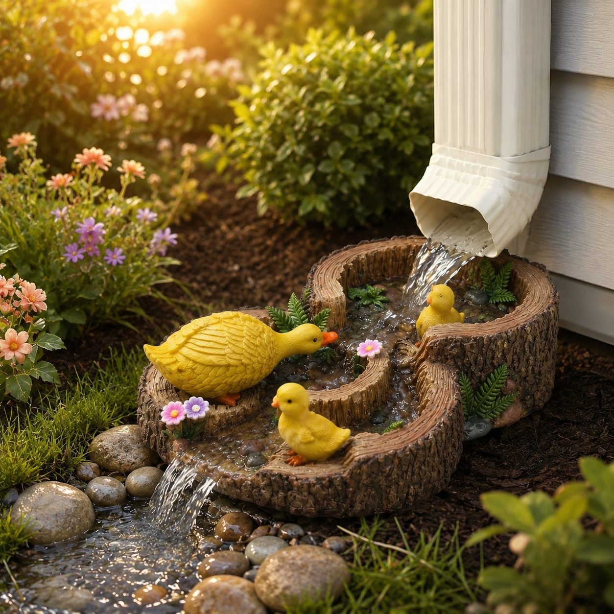 Duck Tree Stump Downspout Splash Block, Resin Rain Gutter Drainage Decor