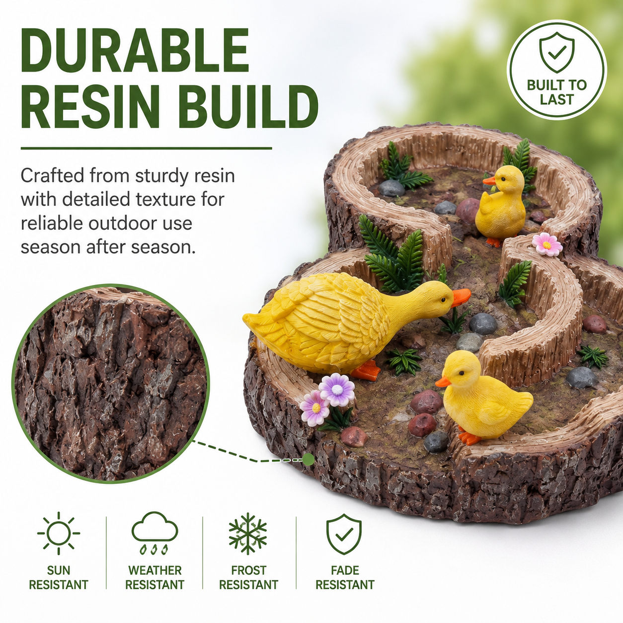 Duck Tree Stump Downspout Splash Block, Resin Rain Gutter Drainage Decor