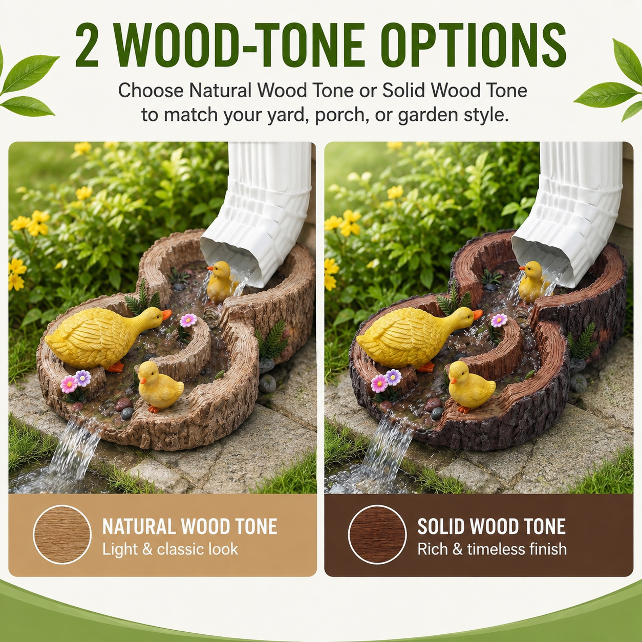 Duck Tree Stump Downspout Splash Block, Resin Rain Gutter Drainage Decor