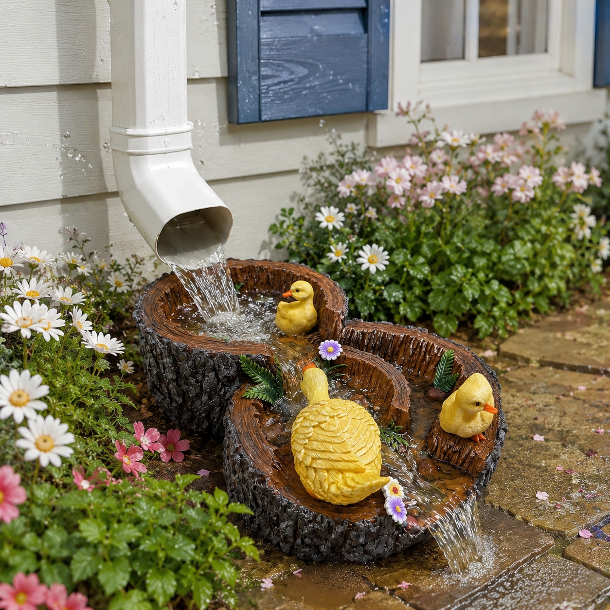 Duck Tree Stump Downspout Splash Block, Resin Rain Gutter Drainage Decor