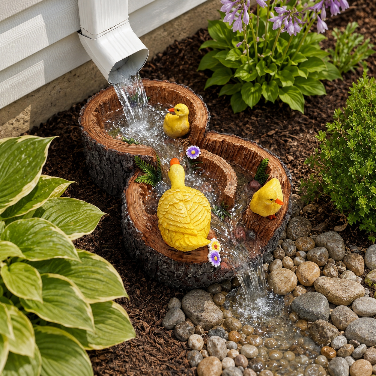 Duck Tree Stump Downspout Splash Block, Resin Rain Gutter Drainage Decor