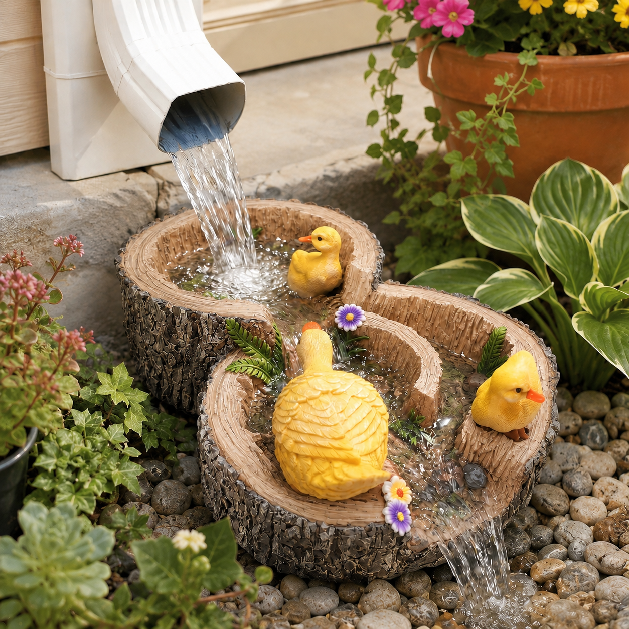 Duck Tree Stump Downspout Splash Block, Resin Rain Gutter Drainage Decor