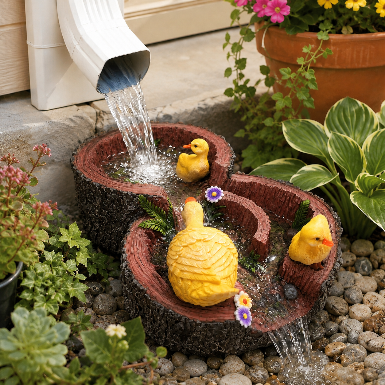 Duck Tree Stump Downspout Splash Block, Resin Rain Gutter Drainage Decor