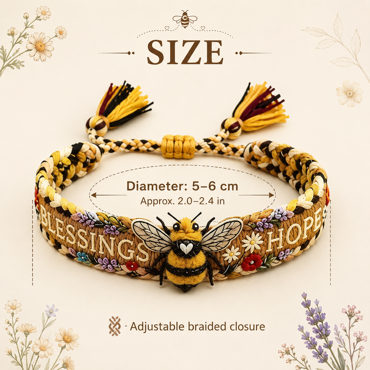 Bee Blessings Handwoven Bracelet, Inspirational Hope Bracelet with Tassel Tie Gift for Women and Girls