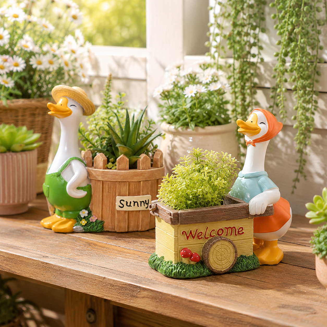 Farm Story Cartoon Goose Succulent Planter Pot, Cute Resin Goose Flower Pot for Desk, Shelf, Patio & Garden Decor
