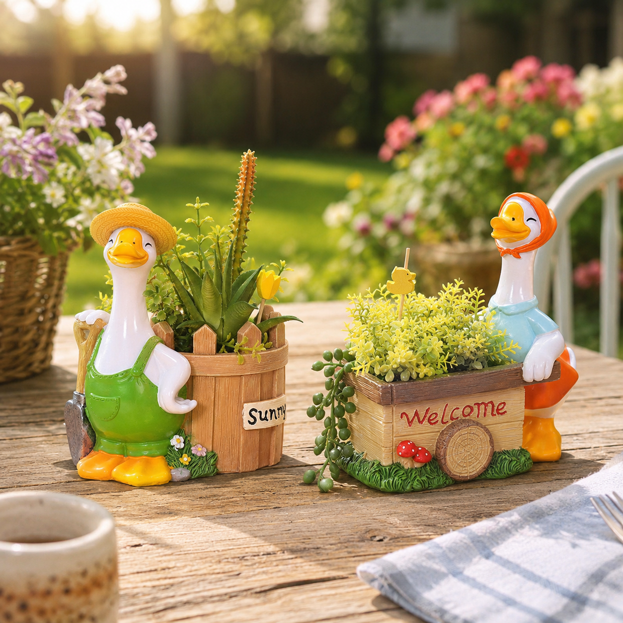 Farm Story Cartoon Goose Succulent Planter Pot, Cute Resin Goose Flower Pot for Desk, Shelf, Patio & Garden Decor