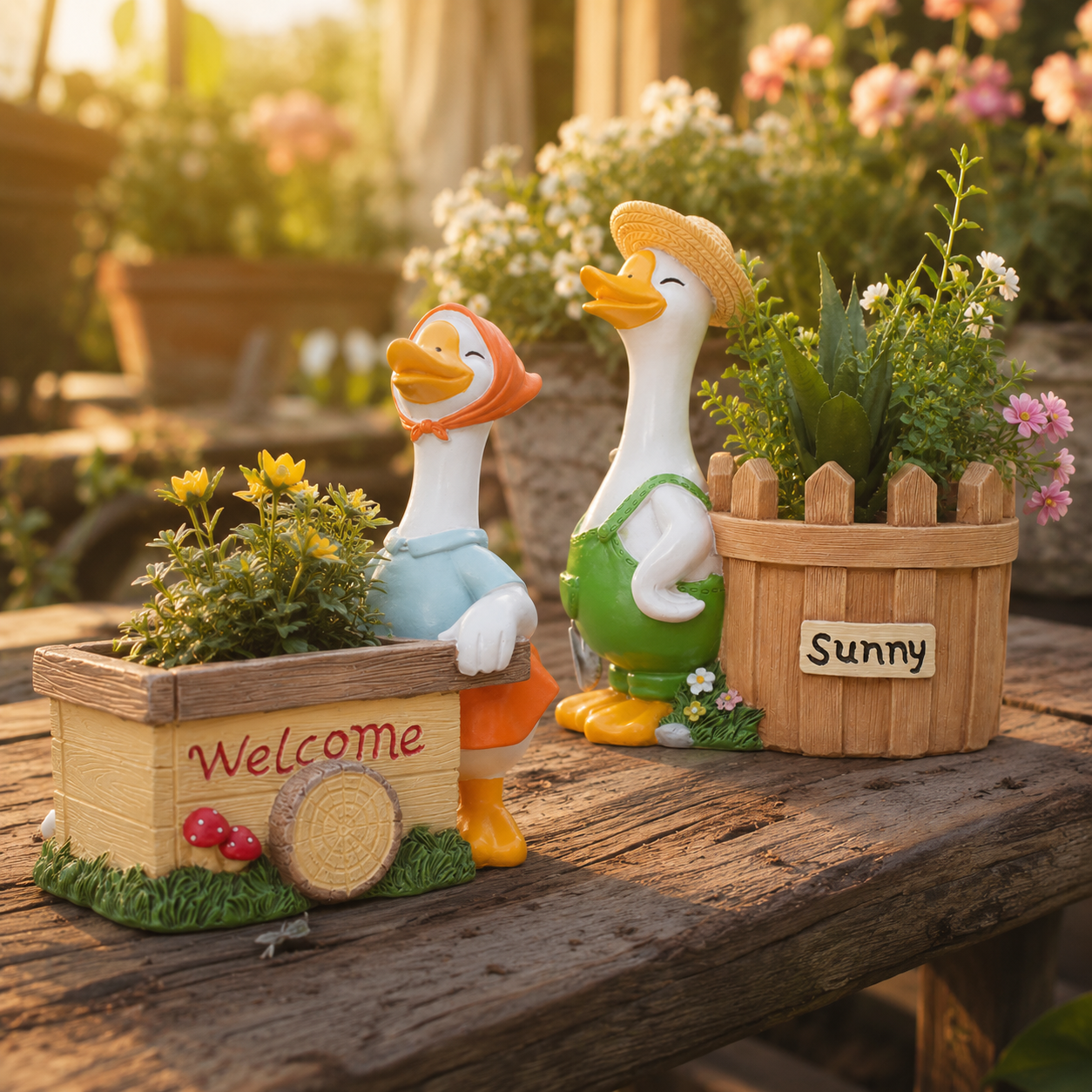 Farm Story Cartoon Goose Succulent Planter Pot, Cute Resin Goose Flower Pot for Desk, Shelf, Patio & Garden Decor