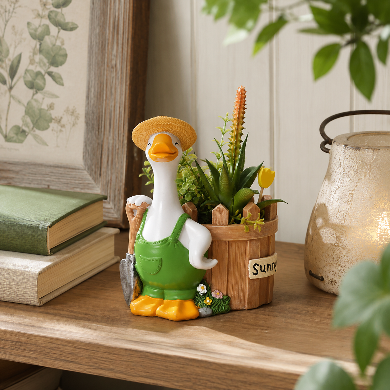 Farm Story Cartoon Goose Succulent Planter Pot, Cute Resin Goose Flower Pot for Desk, Shelf, Patio & Garden Decor