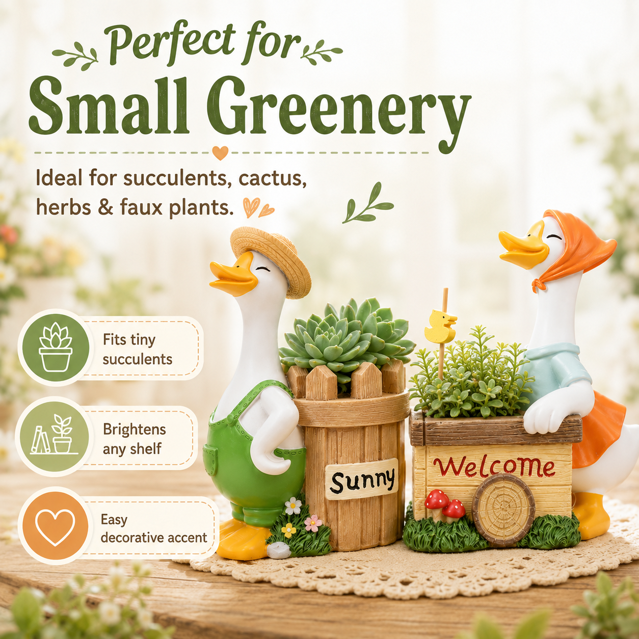 Farm Story Cartoon Goose Succulent Planter Pot, Cute Resin Goose Flower Pot for Desk, Shelf, Patio & Garden Decor