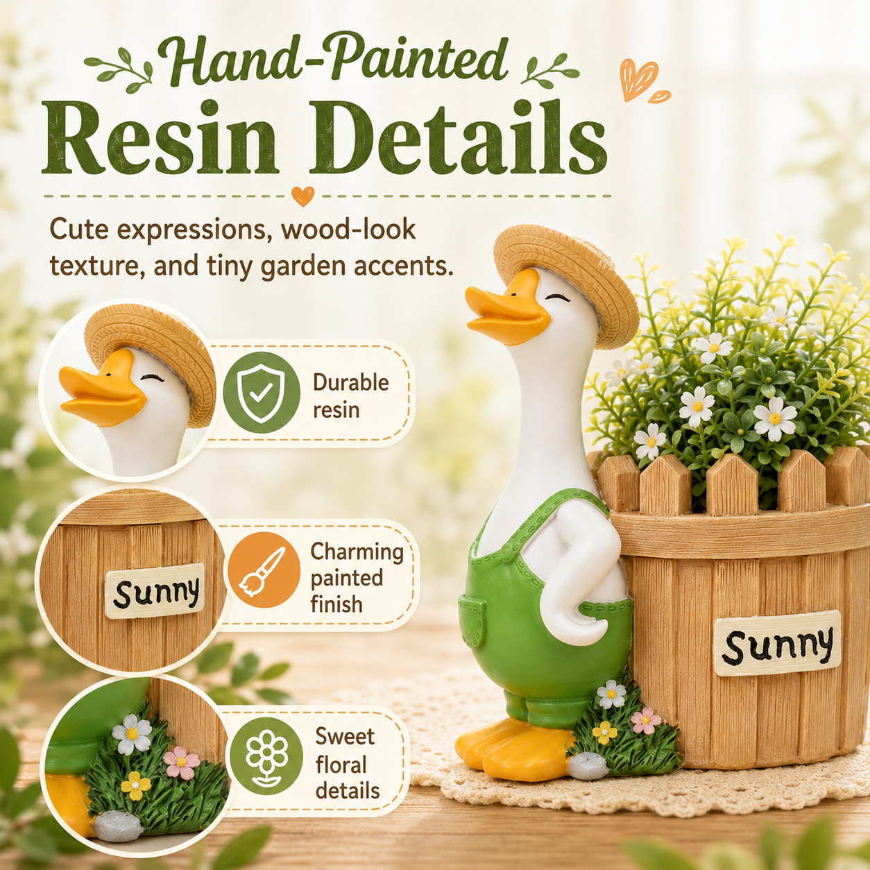 Farm Story Cartoon Goose Succulent Planter Pot, Cute Resin Goose Flower Pot for Desk, Shelf, Patio & Garden Decor