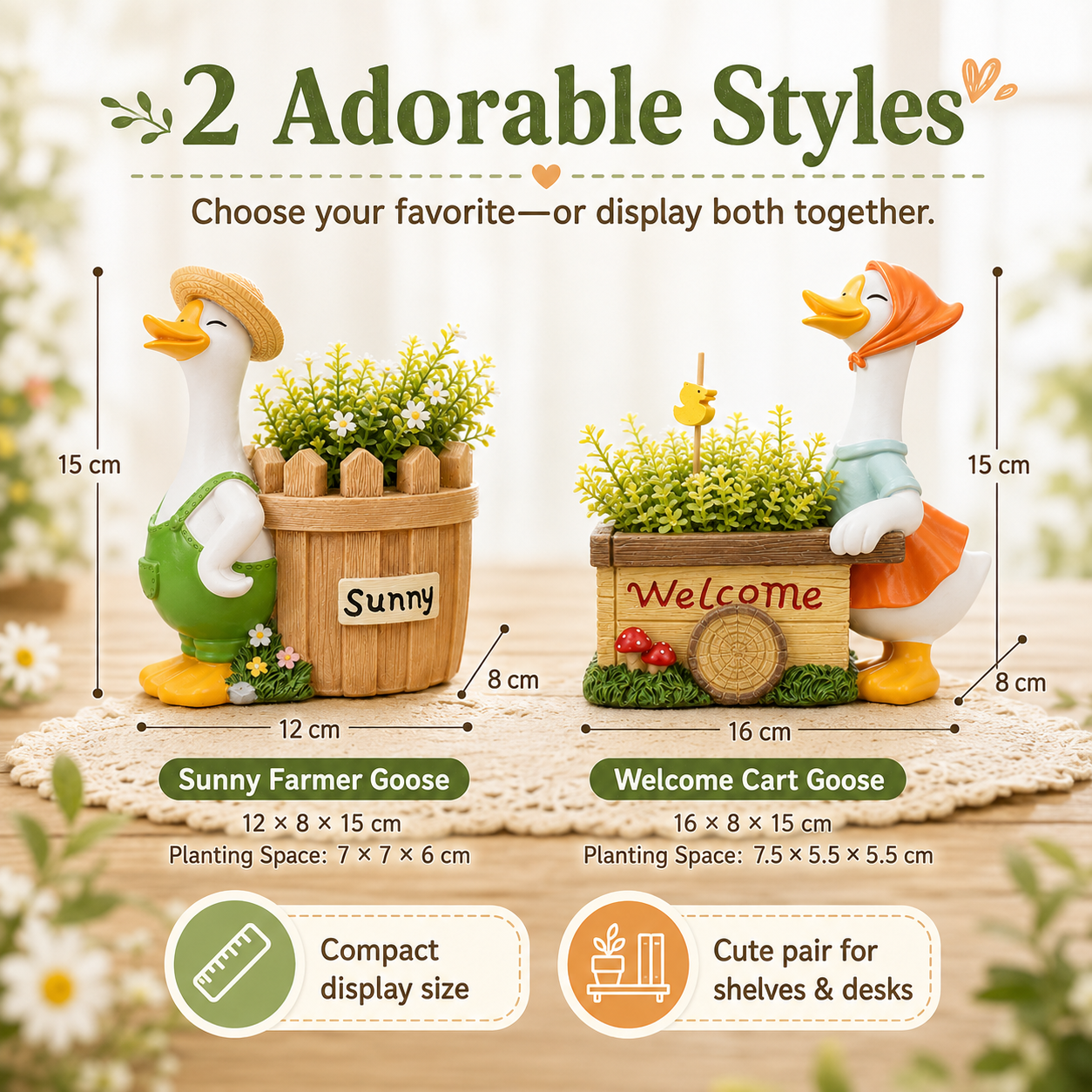 Farm Story Cartoon Goose Succulent Planter Pot, Cute Resin Goose Flower Pot for Desk, Shelf, Patio & Garden Decor