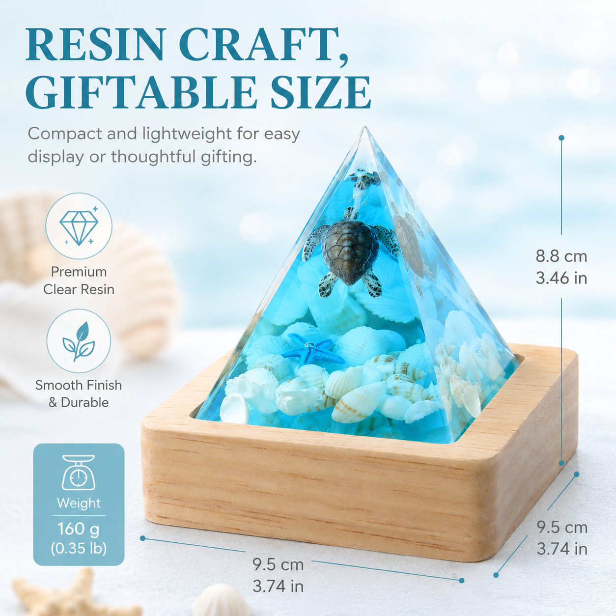 Ocean Pyramid Night Light, Mini Resin Sea Scene Lamp with Wood Base