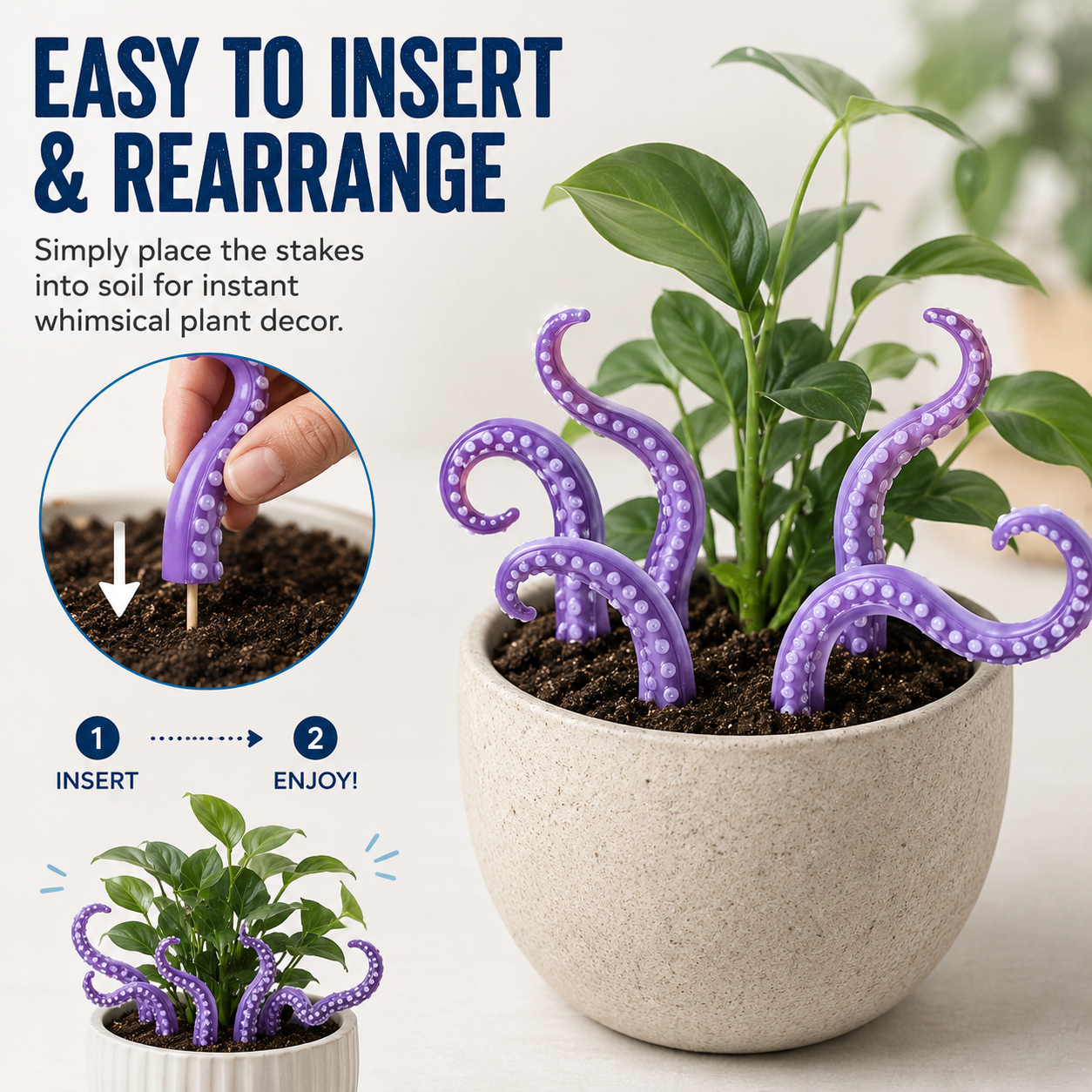 Octopus Tentacle Planter Decoration, 7 Pack Funny Plant Pot Stakes