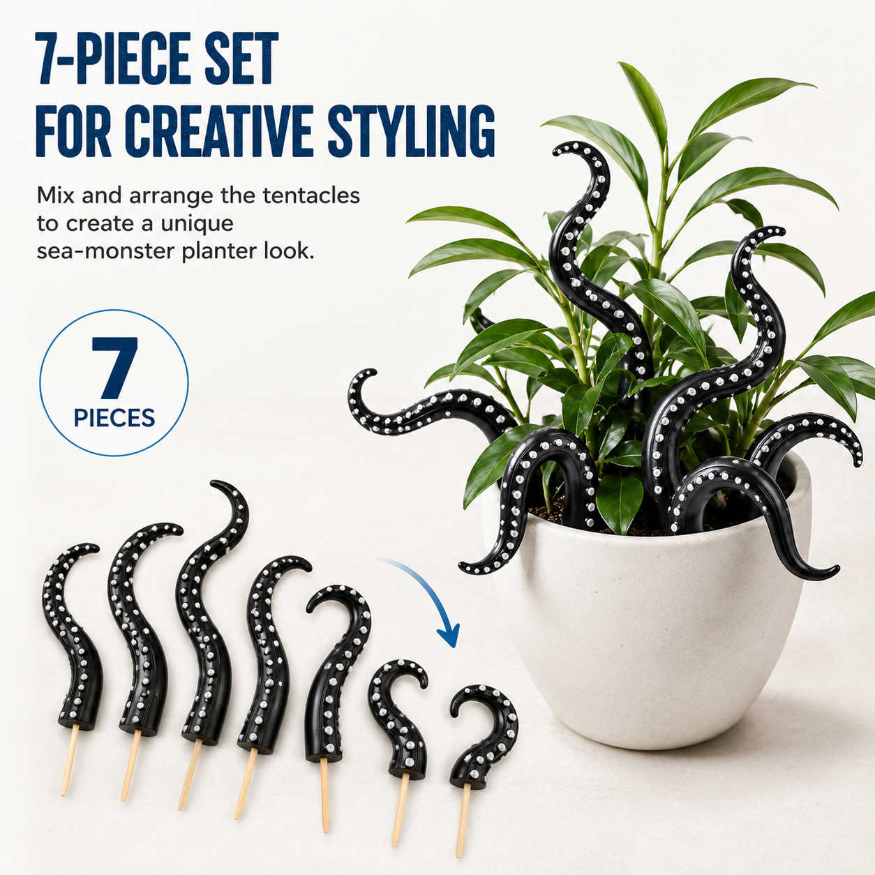 Octopus Tentacle Planter Decoration, 7 Pack Funny Plant Pot Stakes