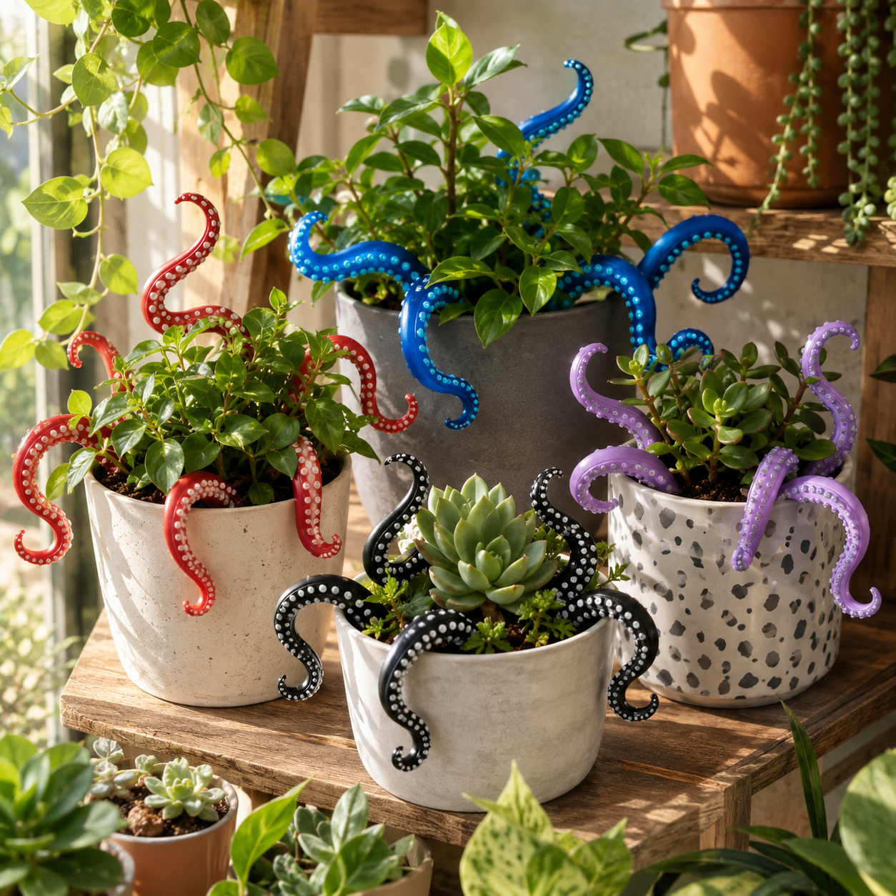 Octopus Tentacle Planter Decoration, 7 Pack Funny Plant Pot Stakes