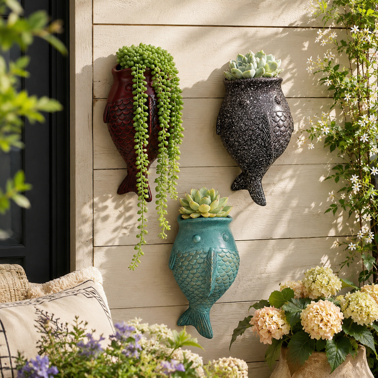Wall Hanging Fish Planter, Resin Fish-Shaped Succulent Pot
