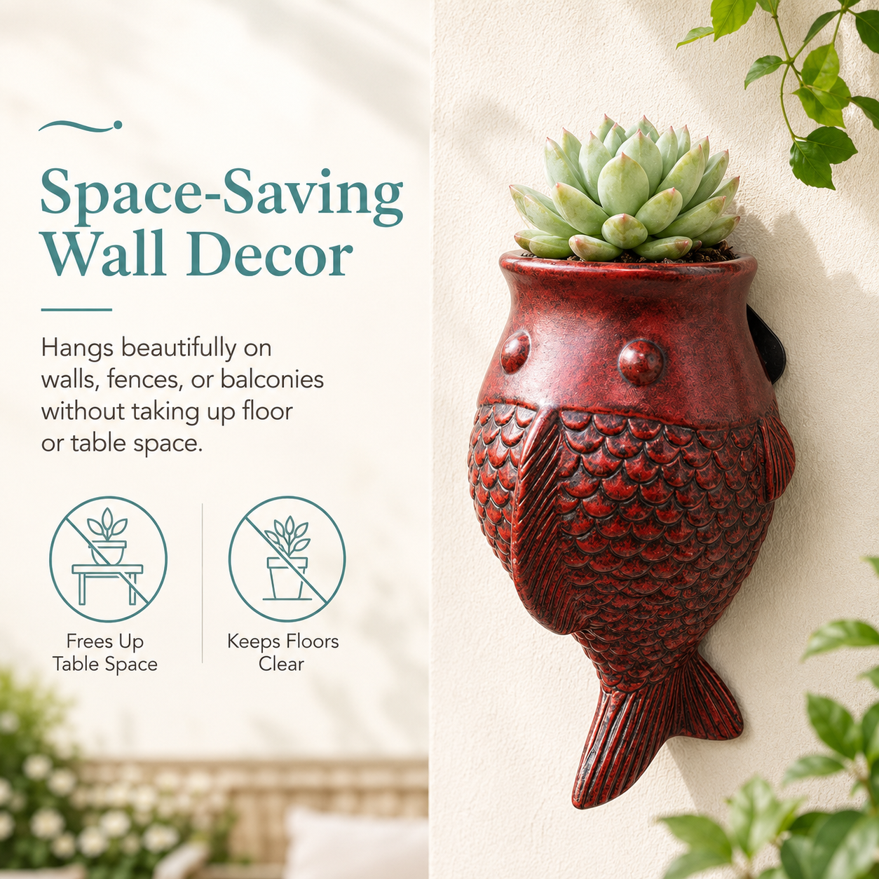 Wall Hanging Fish Planter, Resin Fish-Shaped Succulent Pot