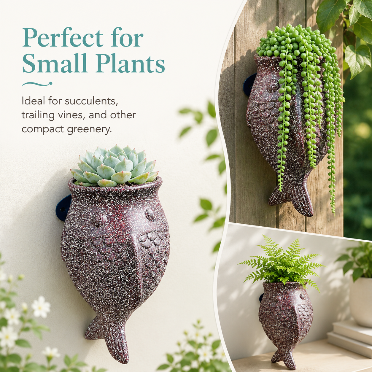 Wall Hanging Fish Planter, Resin Fish-Shaped Succulent Pot