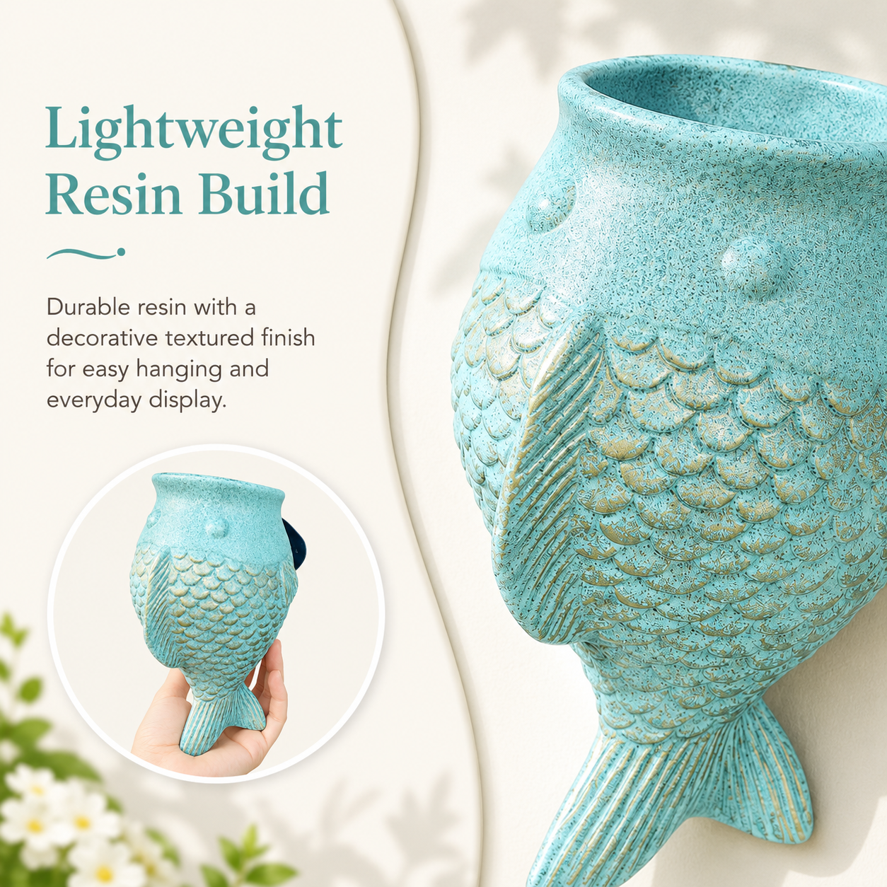Wall Hanging Fish Planter, Resin Fish-Shaped Succulent Pot