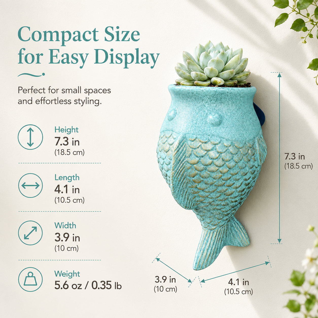 Wall Hanging Fish Planter, Resin Fish-Shaped Succulent Pot