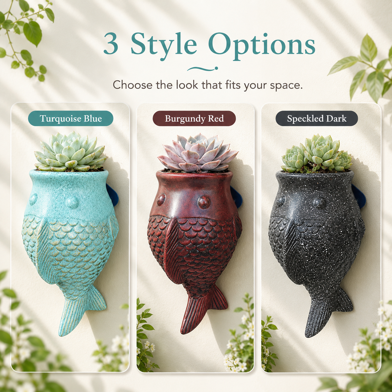 Wall Hanging Fish Planter, Resin Fish-Shaped Succulent Pot