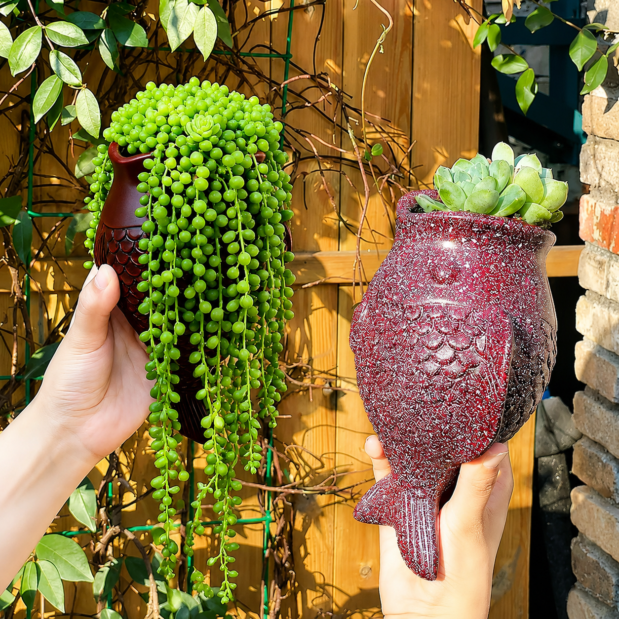 Wall Hanging Fish Planter, Resin Fish-Shaped Succulent Pot
