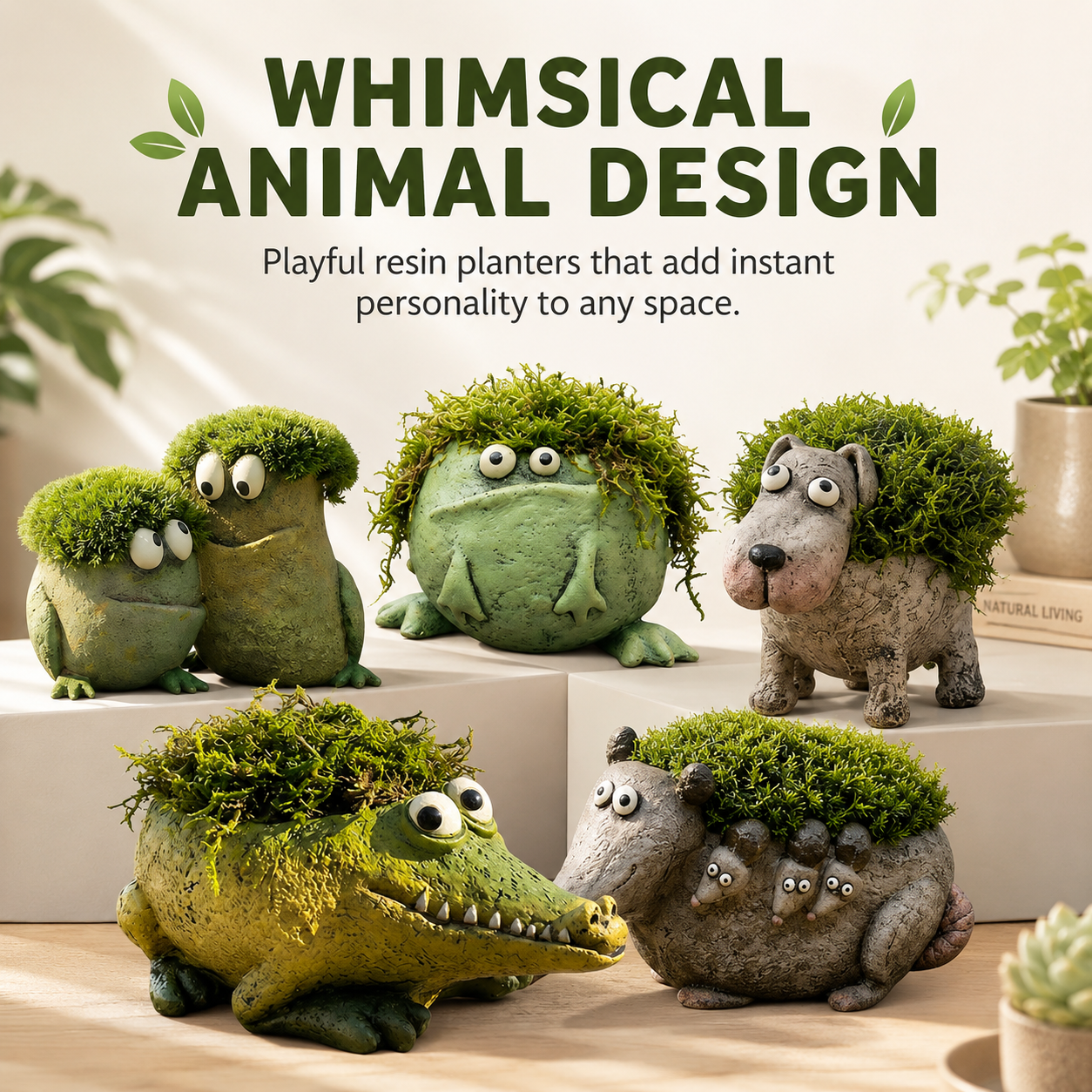 Whimsical Resin Animal Planter Pot for Succulents, Moss & Small Plants