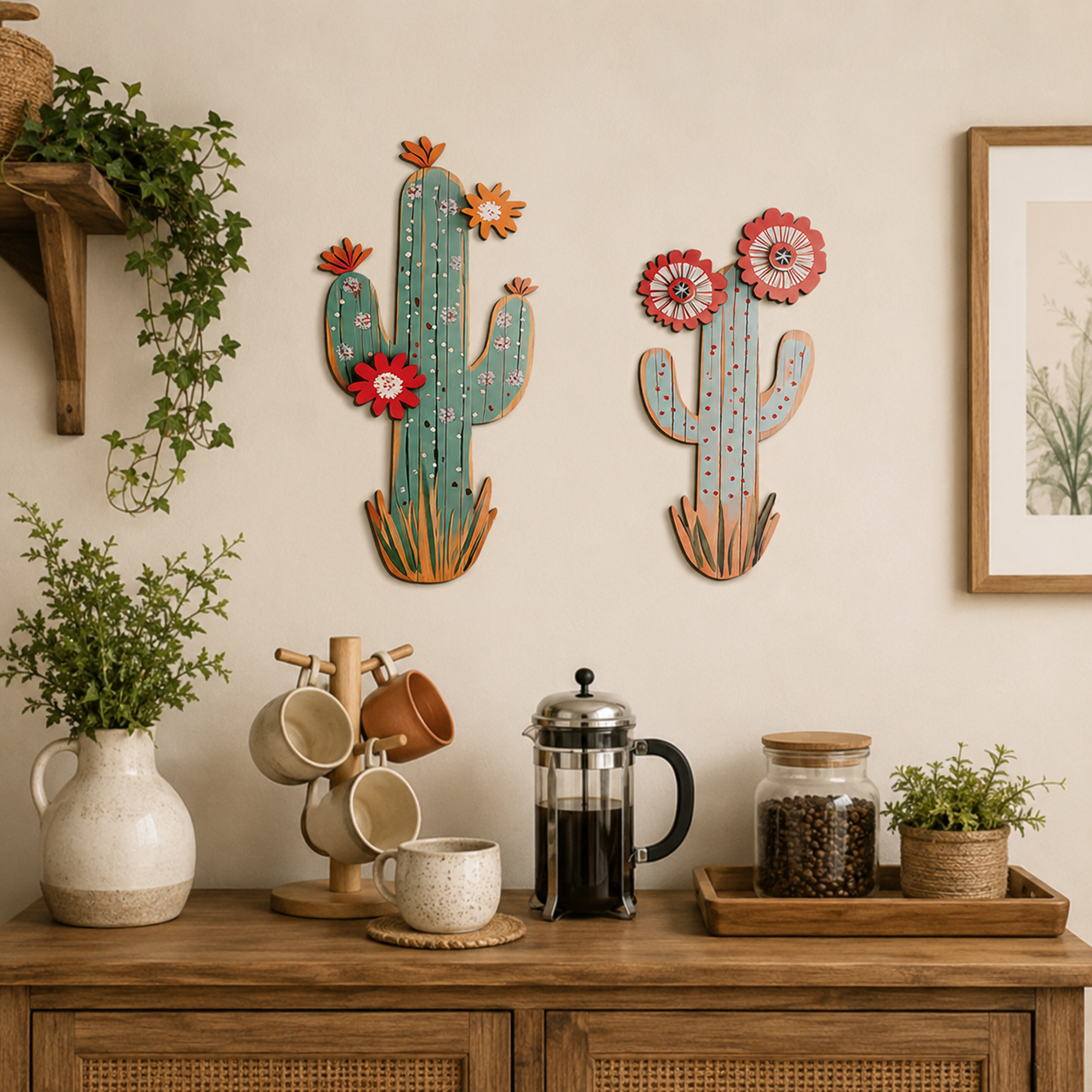 2 Pack Wooden Cactus Wall Decor 🌵
